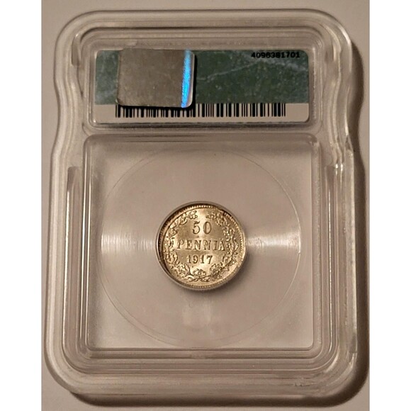 Finland (under Russia) 1917 S Silver 50 Pennia KM-20 without Crown MS65 ICG - Picture 2 of 4